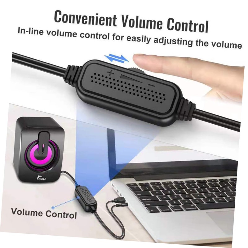 KOMBIUDA 1pair USB-Powered Computer Speakers RGB Lighting Omnidirectional Sound Portable