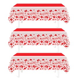 Valentines Day Tablecloth Decorations for Party,3 Pack Disposable Plastic Valentines Tablecloth 54" x 108", Pink Table Cloths for Party Supplies,Valentines Day Decor for Wedding Engagement Anniversary