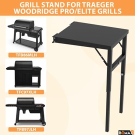 BQMAX Grill Side Table for Traeger Woodridge 970, 924, 860 Grills, Portable Outside Stand for Traeger Woodridge Pro/Elite Grills, Folding Side Shelf for Traeger Woodridge Electric Wood Pellet Grill