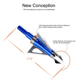 maifield Archery Broadheads 100 Grain Bowhunting Arrow Head 3 Fixed Blades 6 Pack for Small Game Crossbows and Compound Bow Arrows (New-Blue,6PK)