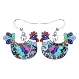 NEWEI Enamel Hen Chicken Earrings Dangle for Women Girls Chicken Lovers Jewelry Gifts Charms (Blue)