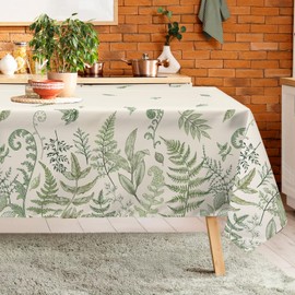 Arquiel Fern Leaves Tablecloth Waterproof, Green Grass Table Cloth Rectangle, Washable Table Cover for Party Picnic Wedding Outdoor Dining Decor (60×104 Inch)