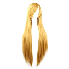 80 cm Women's Wigs Full Wig. Long Straight Wig Oblique Bangs Harajuku Style Daily For Natural, Textured High Temperature Heat Resistant Anime Cosplay Costume - golden