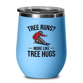 Luxe Gifting Snowboarding Blue Edition Wine Tumbler 12oz - Tree runs - Ski Snowboard Goggles Snowboarder Skiing Snowboarding Gift Skiers Hiking Mountain