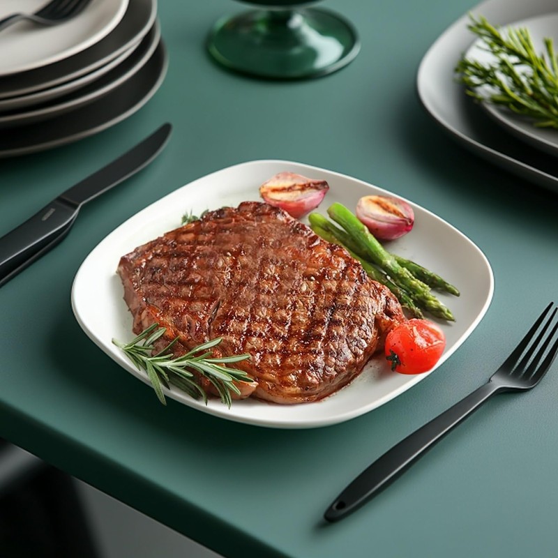 Blcculi 7.5'' Porcelain Dinner Plates,Set of 6 Square Dinner Plates,Porcelain