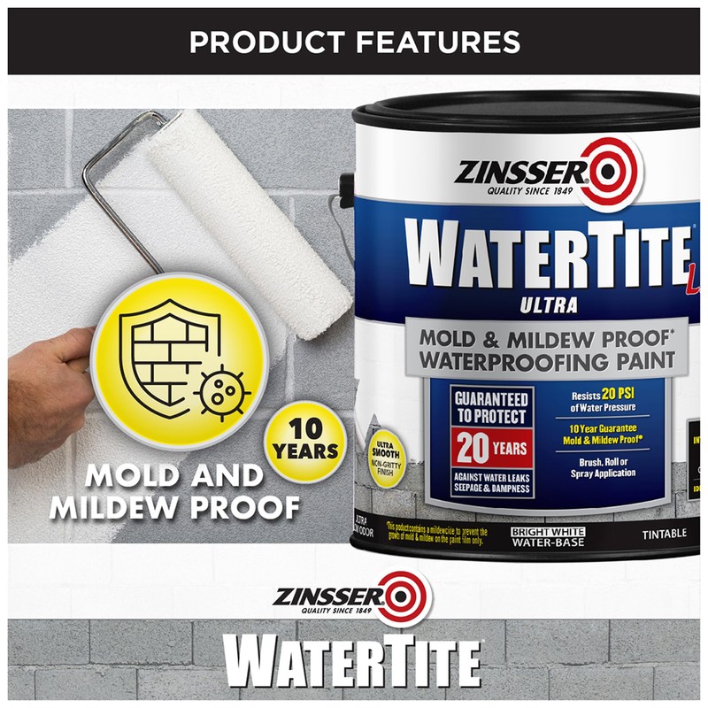 Zinsser 270267 WaterTite LX Ultra Waterproofing Paint, Gallon, White