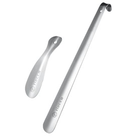 Fiecco Metal Shoe Horn Long Handle 16.5" Long Shoe Horn For Seniors, Kids, Men & Women 7.5" Travel Shoe Horn Set of 2 Heavy Duty Shoehorn For Boots and Shoes
