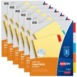 Avery Binder Dividers - 5-Tab Insertable Multicolor Big Tabs for Binders, 6 Sets of Dividers (11109)