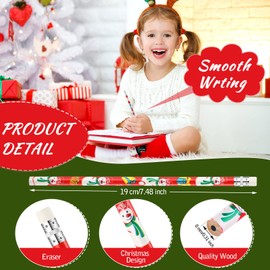 Christmas Pencils Christmas Holiday Pencils for Kids Mini Wooden Xmas Pencils and Erasers Various Patterns Colorful Santa Claus Snowman Stationery for Children Christmas Party Supplies (192 Pcs)