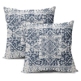 Navy Blue Gray Boho Pillow Covers 20X20 Inch Set of 2 Ethnic Bohemian Carpet Decorative Pillow Cases Farmhouse Rustic Vintage Rug Pillowcase Home Decor for Cushion Room Couch Sofa Porch Outdoor