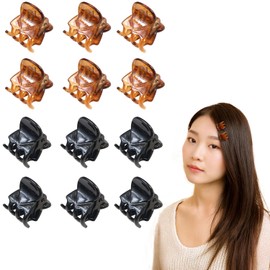 HPNN-028 Mini Hair Clip, 0.6 x 0.6 inches (14 x 16 mm), Set of 12 (Black & Brown), Black, Brown, Clear, Bangs, Hair Clip, Small, Hair Claw, Hair Access, Cute, Ladies, Sparkling Round