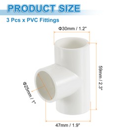 uxcell 3/4" PVC Tee, 3 Pcs 3 Way Elbow Connector Furniture Grade PVC Tee Elbow Pipe Fitting Adapter Corner Fitting for Water Supplies Build Furniture Shelves Tents, White