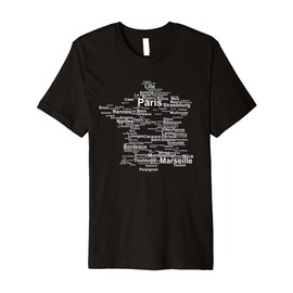 France Silhouette Map French Towns Cities Travel Europe Premium T-Shirt