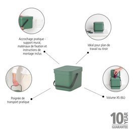 Brabantia Organic Bucket, Fir Green, 6 Litre