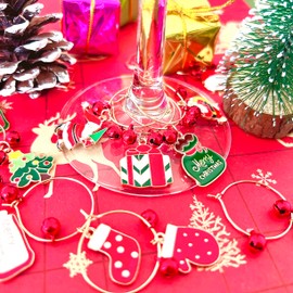 LeYeLuo Christmas Wine Glass Charms Wine Charms for Stem Glasses Wine Drinker Gift Wine Tasting Party Favors Decorations Christmas Wine Charms(Christmas themed set of 20)