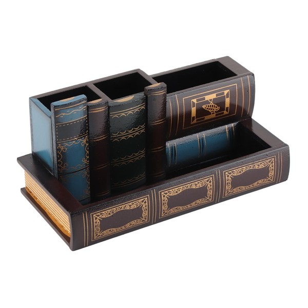 Pen Holder Pot, Decorative Library Books Design, Wooden Desk Pen