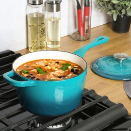 Crock-Pot 3 Qt Enamel Cast Iron Sauce Pan W/Lid - Teal Ombre