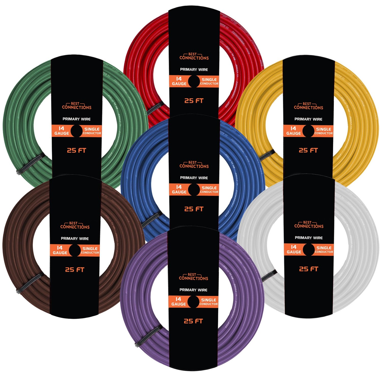 BEST CONNECTIONS 14 Gauge Automotive Primary Wire Bundle Set (7 Rolls ...