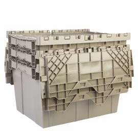 Hudson Exchange 21.9 x 15.2 x 12.8” (3 Pack) Storage Tote Distribution Container with Hinged Attached Lid, Gray/Brown