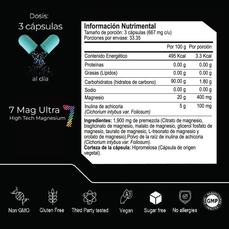 Eternal Nutrition Seven Mag Ultra Magnesio Complex 100 Cápsulas Glicinato