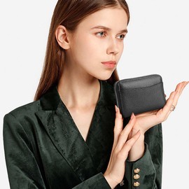 SLUKULU RFID Blocking Credit Card Wallet for Women or Men, Minimalist Genuine Leather Zippered Small Coin Purse.(Black)