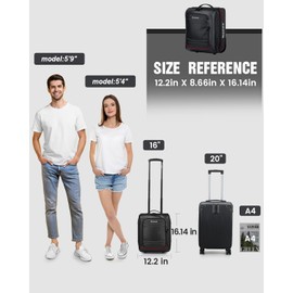 Gonex Waterproof Underseat Carry on Luggage with Wheels, 16 inch PVC Small Wheeled Travel Luggage for Airline, Rolling Overnight Weekender Suitcase for Men Women 30L, Black