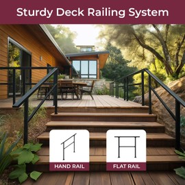 CR Fence & Rail Horizontal Metal Deck Railing, 4ft Wide Residential Handrail for Flat Surfaces, Simple Flat Railing, Black Straight Railing for Decks & Patio Railing, Horizontal Handrail 36inch Tall