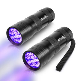 ESCO LITE 2 Packs Black Light Flashlight, 12LED 395nm UV Handheld Black Light Mini Flashlight, Dogs Urine Detector for Dry Urine Stains, Bed Bugs, Scorpions