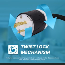 IronBox Electric NEMA L6-20P to C19 Power Cord - 20A, 250V, 12/3 SJT - UL Listed Power Cable Adapter - Heavy Duty Plug and Cord for Data Centers, PDU, High Powered Devices & More (25 ft, Custom Built)