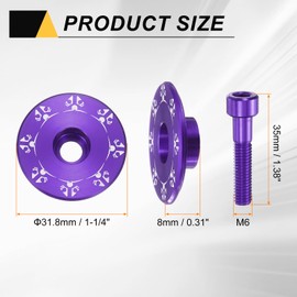 sourcing map 2pcs Bicycle Headset Stem Top Cap 1-1/4" (31.8mm) OD Aluminum Alloy Cycling Headset Stem Cover Snowflake Pattern with M6 Bolt for Mountain Bike Road Bike MTB, Purple