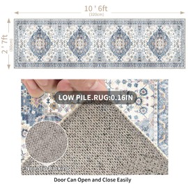 Enkor Runner Rugs for Hallway, 2.6x10.5 Washable Soft Non Slip Floor Rugs for Kitchen, Modern Mat for Living Room Bedroom Entryway Blue & White