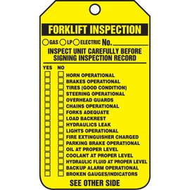 Accuform TRS336CTM PF-Cardstock Forklift Status Tag, Legend "Forklift Inspection", 5.75" Length x 3.25" Width x 0.010" Thickness, Black on Yellow (Pack of 5)
