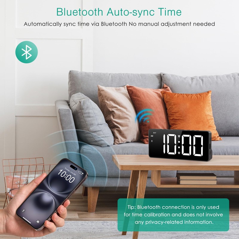 ORIA Digital Alarm Clock, LED Bedroom Clock with Bluetooth Sync