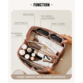 EACHY EACHY Travel Makeup Bag,Large Capacity Cosmetic Bags for Women,Waterproof Portable Pouch Open Flat Toiletry Bag Make up Organizer with Divider and Handle, Christmas Gifts (Pink, Medium)