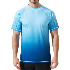 Arcweg Rash Guard Men Short Sleeves Shirt UPF 50+ Elastic Rash Vest Loose Fit Swimming Top Quick Drying Running Vest Sports Top Blue Gradient XL（UK