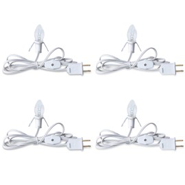 Accessory Cord with One Clear Light Bulb, 6 Feet UL Listed White Cord with On and Off Switch Plugs - Perfect for Holiday Decorations and Craft Projects, 4 Pack