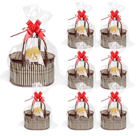 LECEHIVO 8 Set Baskets for Gifts Large Empty Woven Bamboo Gift Basket Bulk Kit with Handles and Clear Cellophane Wrap, for Baby Shower, Birthday Party, and Wrapping Gift Bags and Cards Supplies