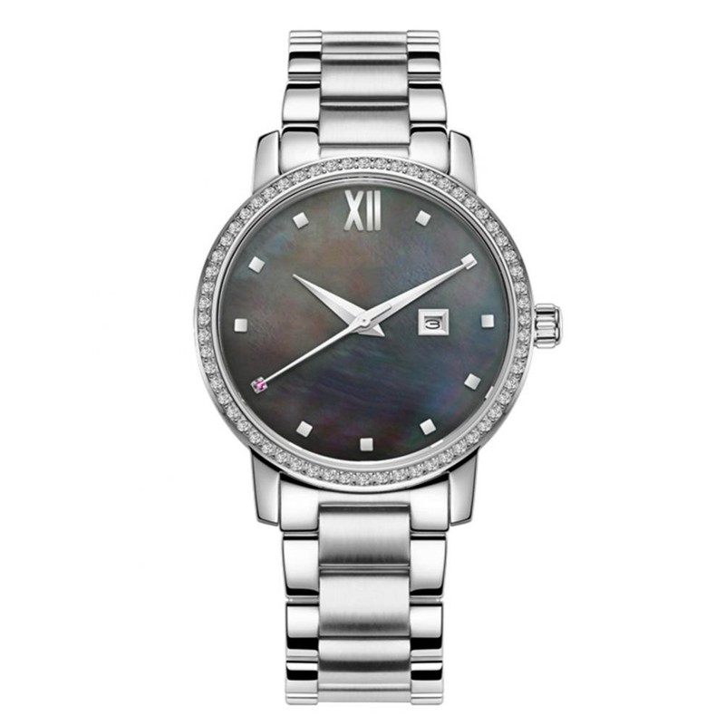 OCHSTIN Women Rhinestone Waterproof Quartz Watch Wristwatch (Black Dial Silver