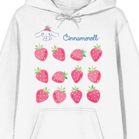 Bioworld Cinnamoroll Strawberries Women's White Pullover Hoodie-Medium