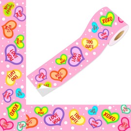 AWEELON 66Ft Valentine's Day Bulletin Board Border Conversation Heart Border Trim Self Adhesive Colorful Heart Bulletin Board Stickers for Romantic School Classroom Chalkboard Wall Party Decor（Pink）