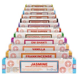 Stamford 37368 Variety Set Hand Rolled Incense Sticks-12 Packs, Black, One Size