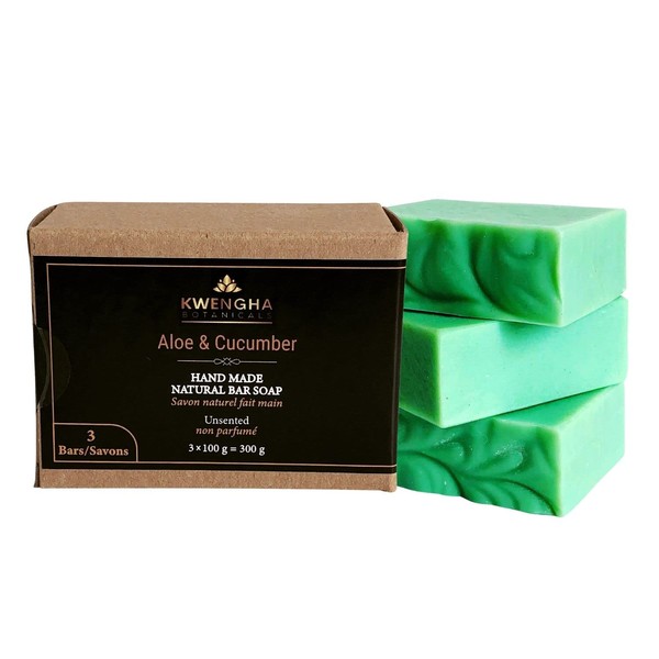 Aloe & Cucumber Vegan Handmade Bar Soap - Made With Fresh Aloe Vera and Cucumber Juice - UnScented - Gentle & Great For Sensitive Skin - Handmade with Natural/Sustainable Ingredients Like Shea Butter, Olive, Castor and Coconut oil - Facial Bar for Men & 