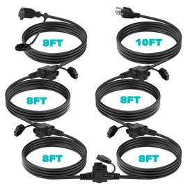 HOUHUI Outdoor Extension Cord 50Ft with 6 Outlets, 16/3 SJTW Weatherproof Power Extension Cord with Evenly Spaced 6 3-Ground Outlets,Safety Cover for Outdoor Christmas Holiday Decoration,ETL Listed