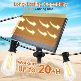 Bdrofn 2 Pack 120FT Solar String Lights Outdoor,Solar Patio Lights Waterproof with Remote & 80+4 Dimmable ST38 Shatterproof LED Bulbs,Commercial Grade Solar Powered String Lights for Outside