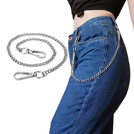 WJRQD Stainless Steel Wallet Chain & Trouser Chain – Key Ring 53 cm Long with Carabiner Hook for Men and Women – Silver Link Chain, silver