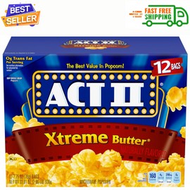 ACT II Xtreme Butter Microwave Popcorn, 12 ct, 33.01 2.75 Ounce (Pack of 12)