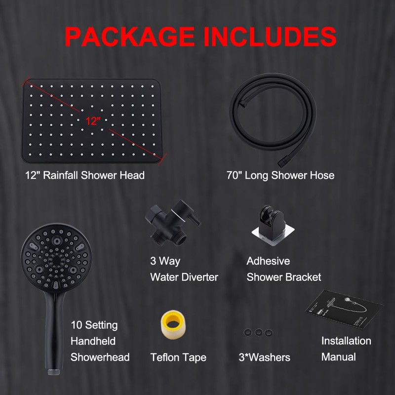 BSTKEECL Rain Shower Head with Handheld-12" High Pressure Square Rainfall