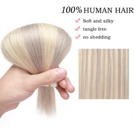 20 inches SEGO Tape in Human Hair Extensions 20 PCS [#60PGREY Platinum Blonde&Grey] 100% Remy Real Straight Seamless Balayage (50g)