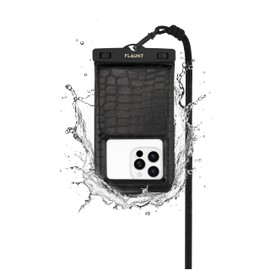 FLAUNT Black Crocodile Waterproof Floating Phone Pouch with Crossbody Lanyard - Travel Beach Cruise Ship Essentials - Large