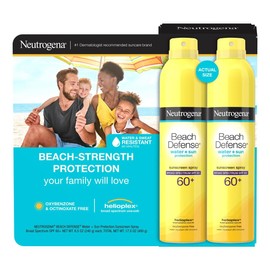Neutrogena Beach Defense Sunscreen Spray SPF 60+, 8.5 oz, 2-pack, Water + Sun Protection, Lightweight, Fast Drying Broad-Spectrum Sun Protection, Oxybenzone & Octinoxate Free